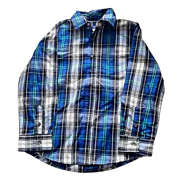 Excellent condition Simply Styled Boys Plaid Shirt - Size 8 - Blue Green White - Picture 5 of 6